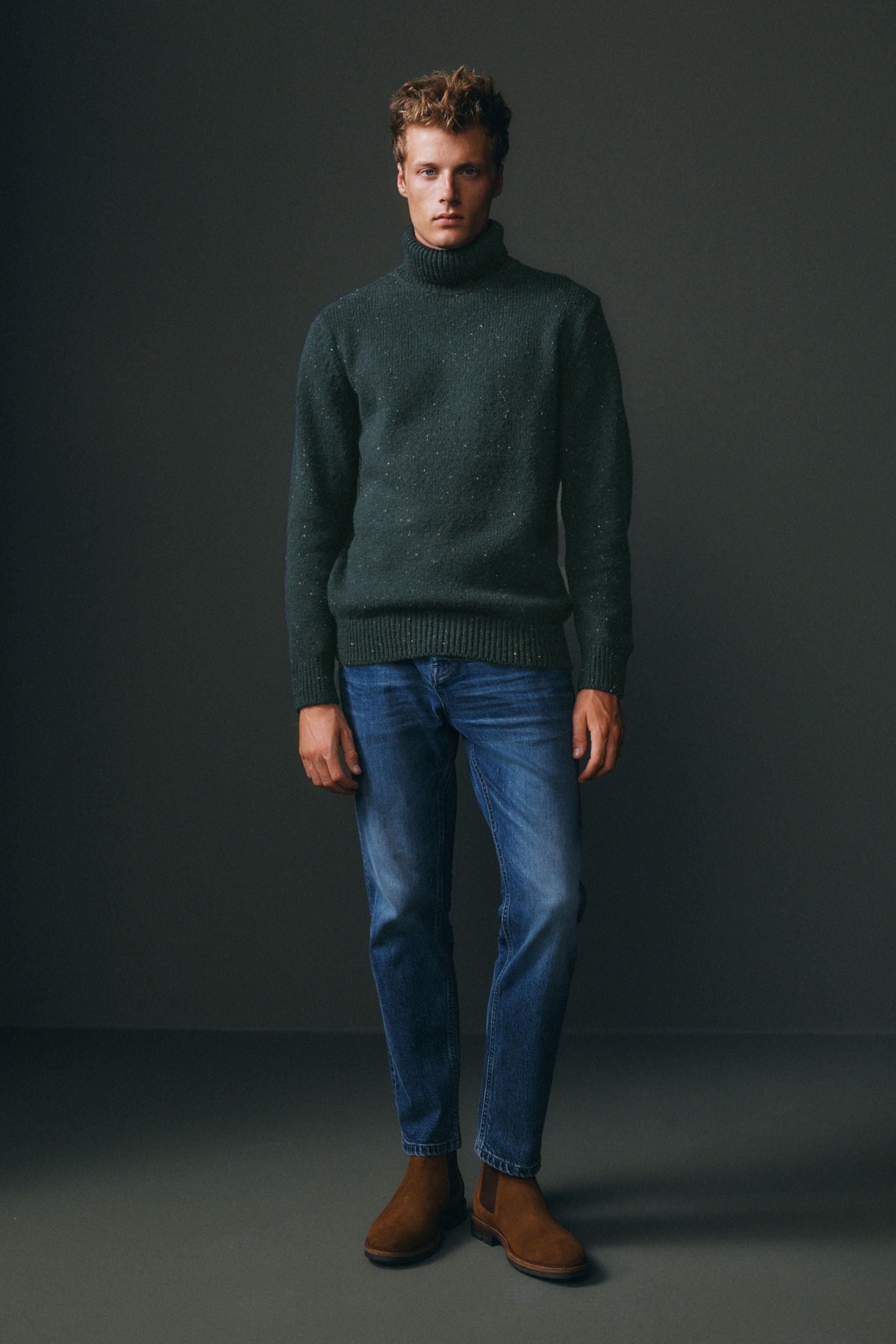 Buy Green Regular Flecked Knitted Roll Neck Jumper from Next Luxembourg