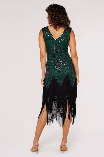 Apricot Green Chevron Sequin Double Frill Gatsby Style Dress