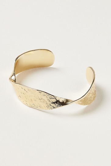 Oliver Bonas Gold Sculptural Twist Gold Plated Cuff Bangle