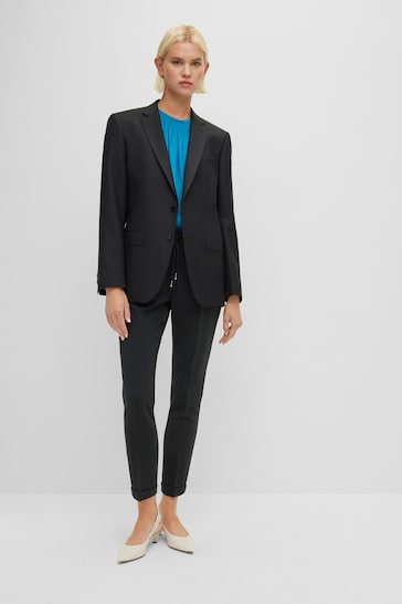 BOSS - Regular-fit cropped trousers in crease-resistant crepe