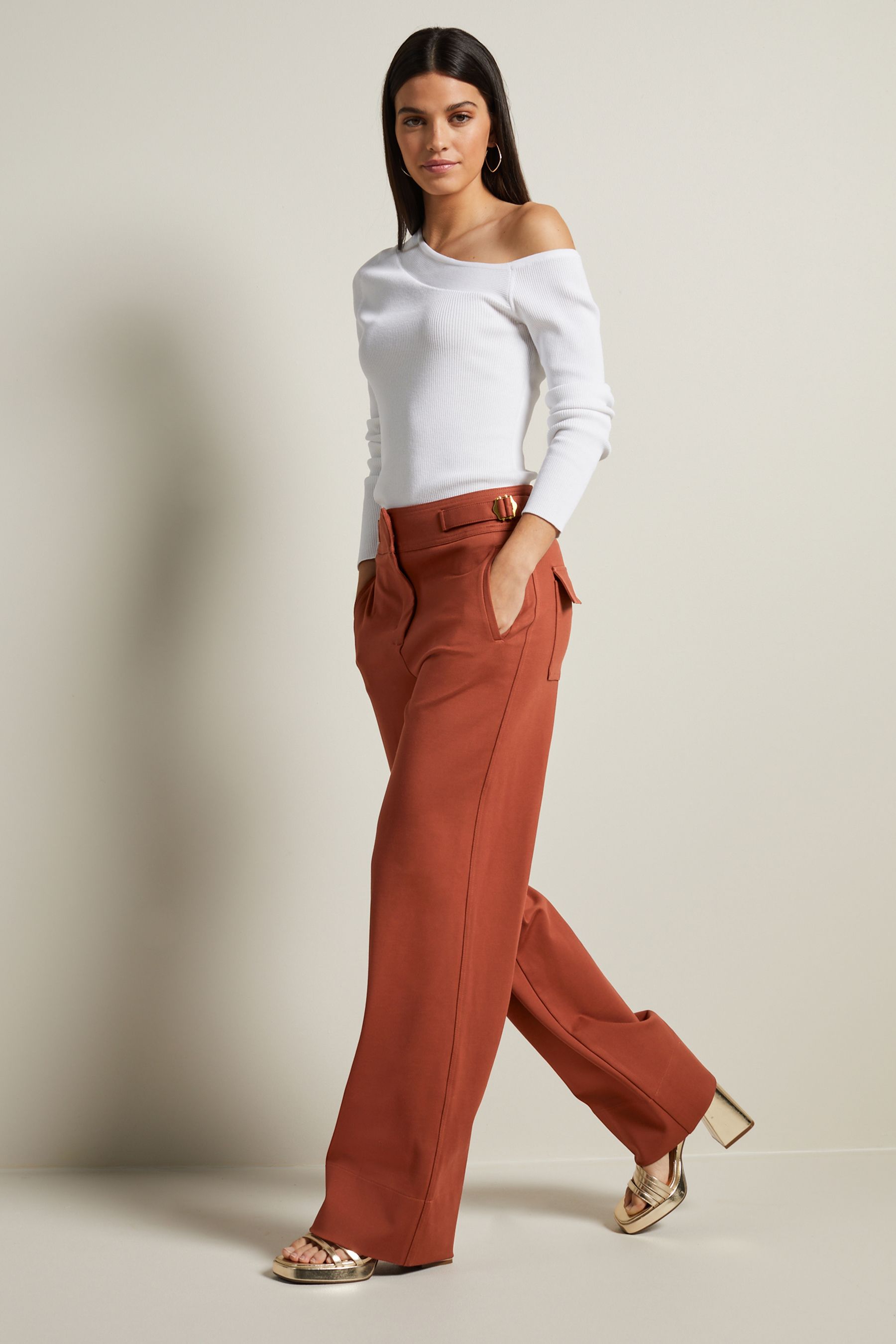 Rust wide leg trousers hotsell