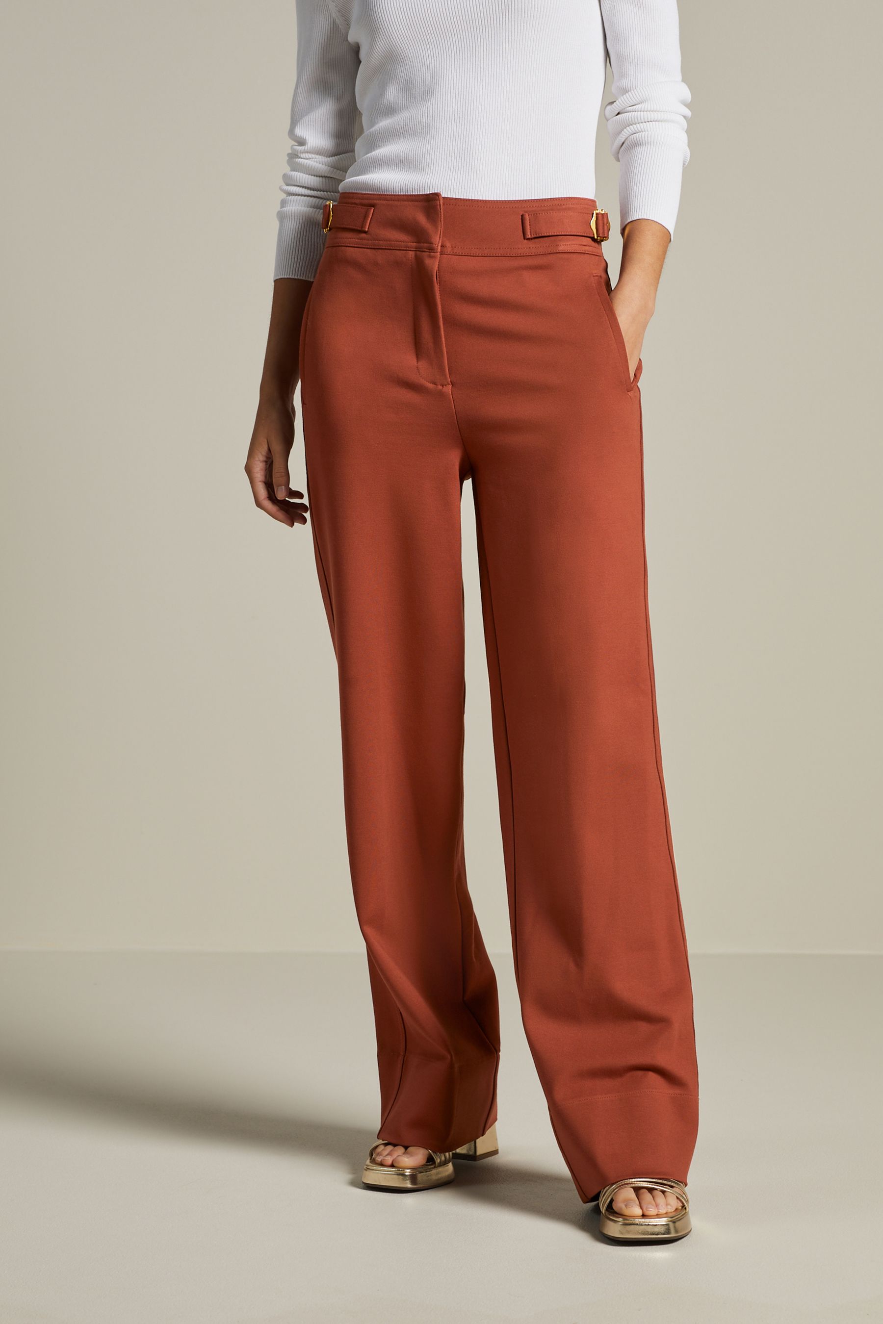 Buy Rust Brown Tailored Metal Detail Wide Leg Trousers from Next Luxembourg