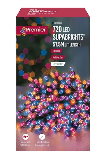 Premier Decorations Ltd Multi 720 Supabrights LED Christmas Lights With Timer 57.5M
