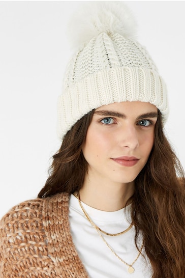 Buy Accessorize Cream Chunky Knit Pom Pom Beanie from the Next UK ...