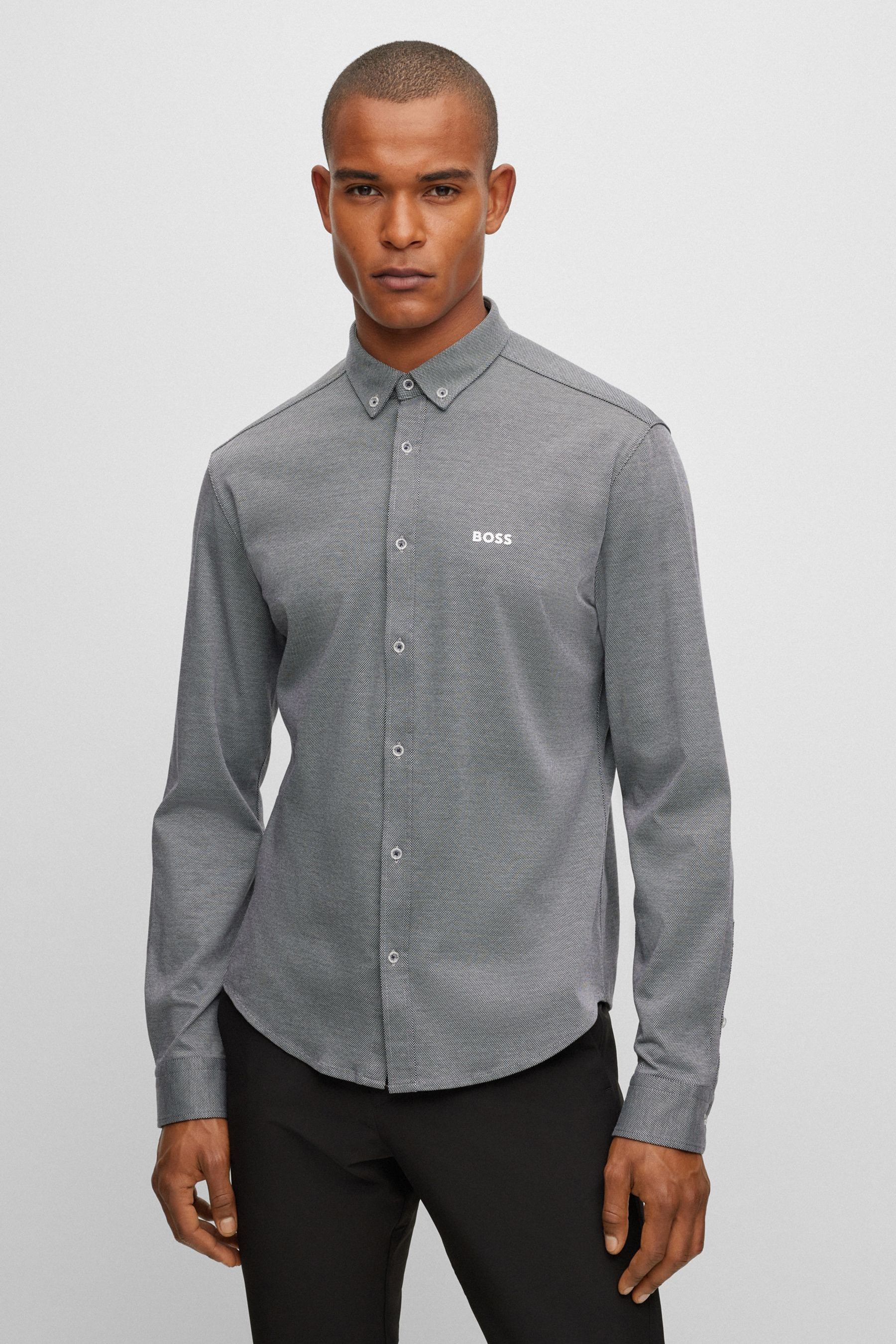 Buy BOSS Blue Biado Button Down Collar Long Sleeve Shirt from the
