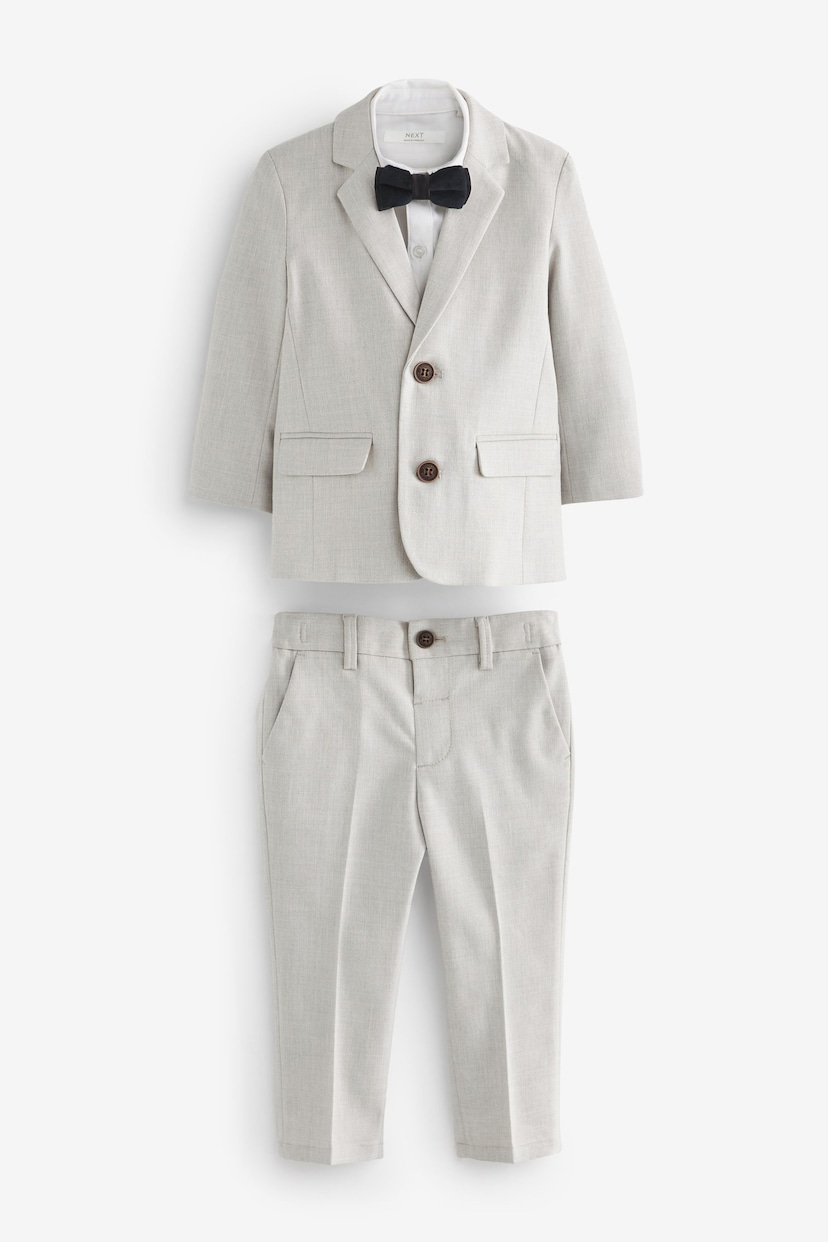 Neutral Blazer Shirt Trousers And Bow Tie Set With Linen (3mths-9yrs) - Image 6 of 10