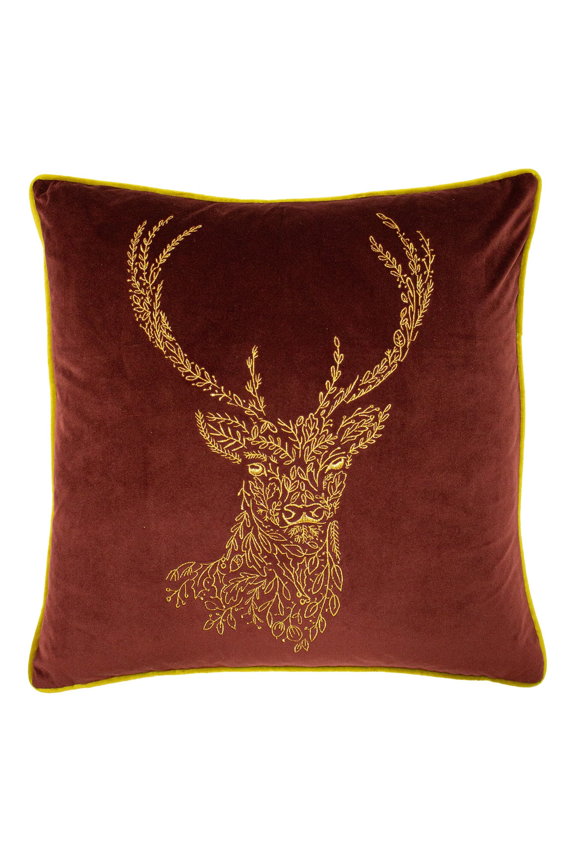 furn. Burgundy Red/Gold Forest Fauna Embroidered Polyester Filled Cushion - Image 2 of 5