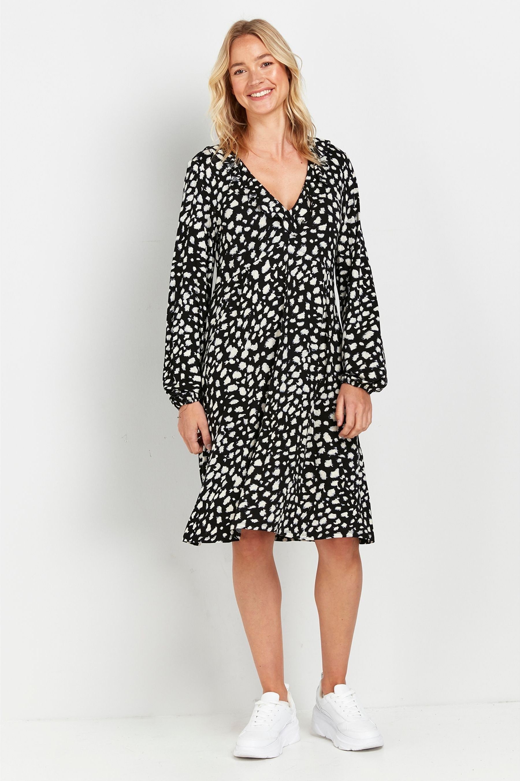 Wallis mono floral ruffle hem dress best sale