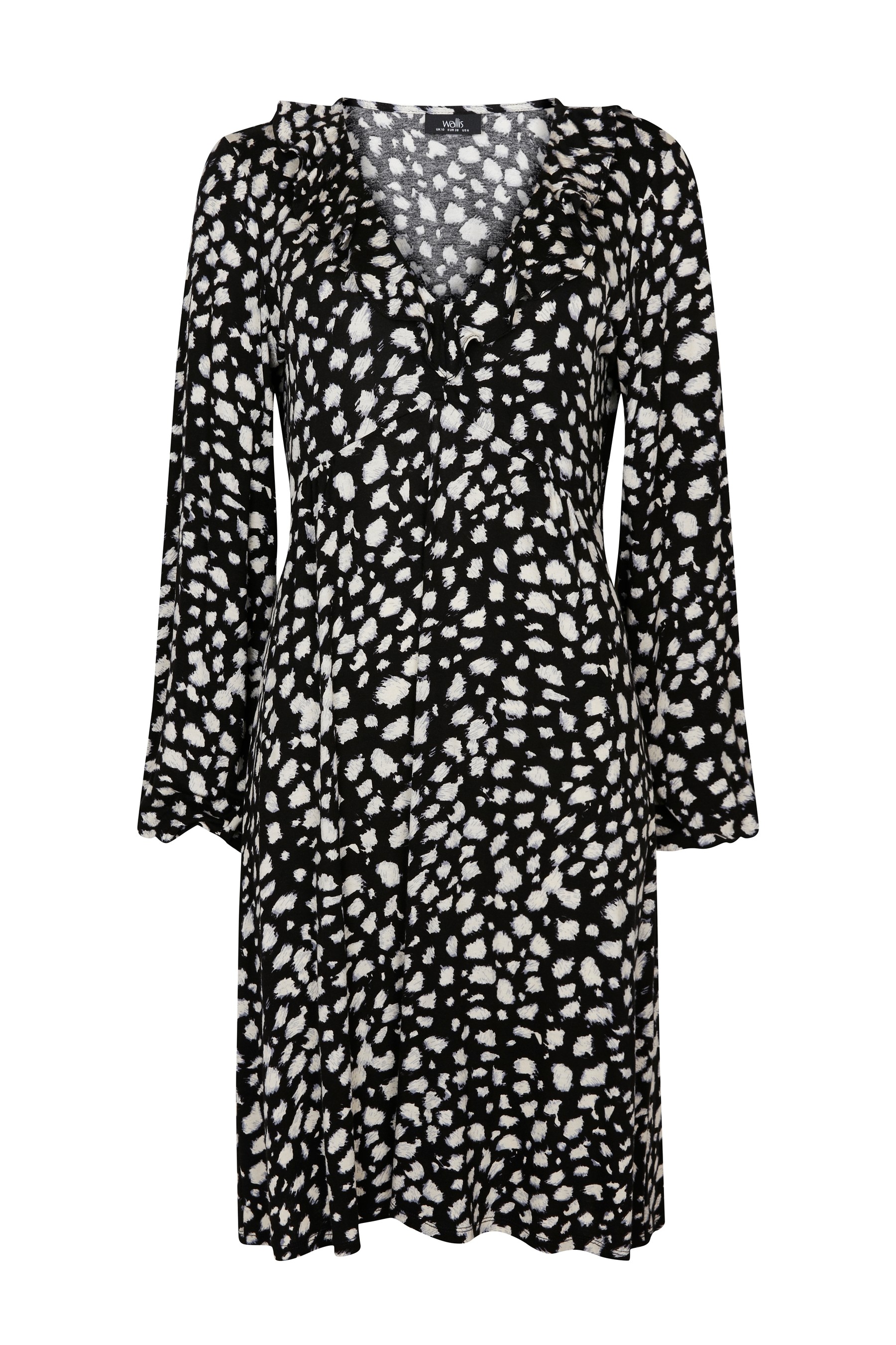 Wallis Mono Textured Ruffle Dress