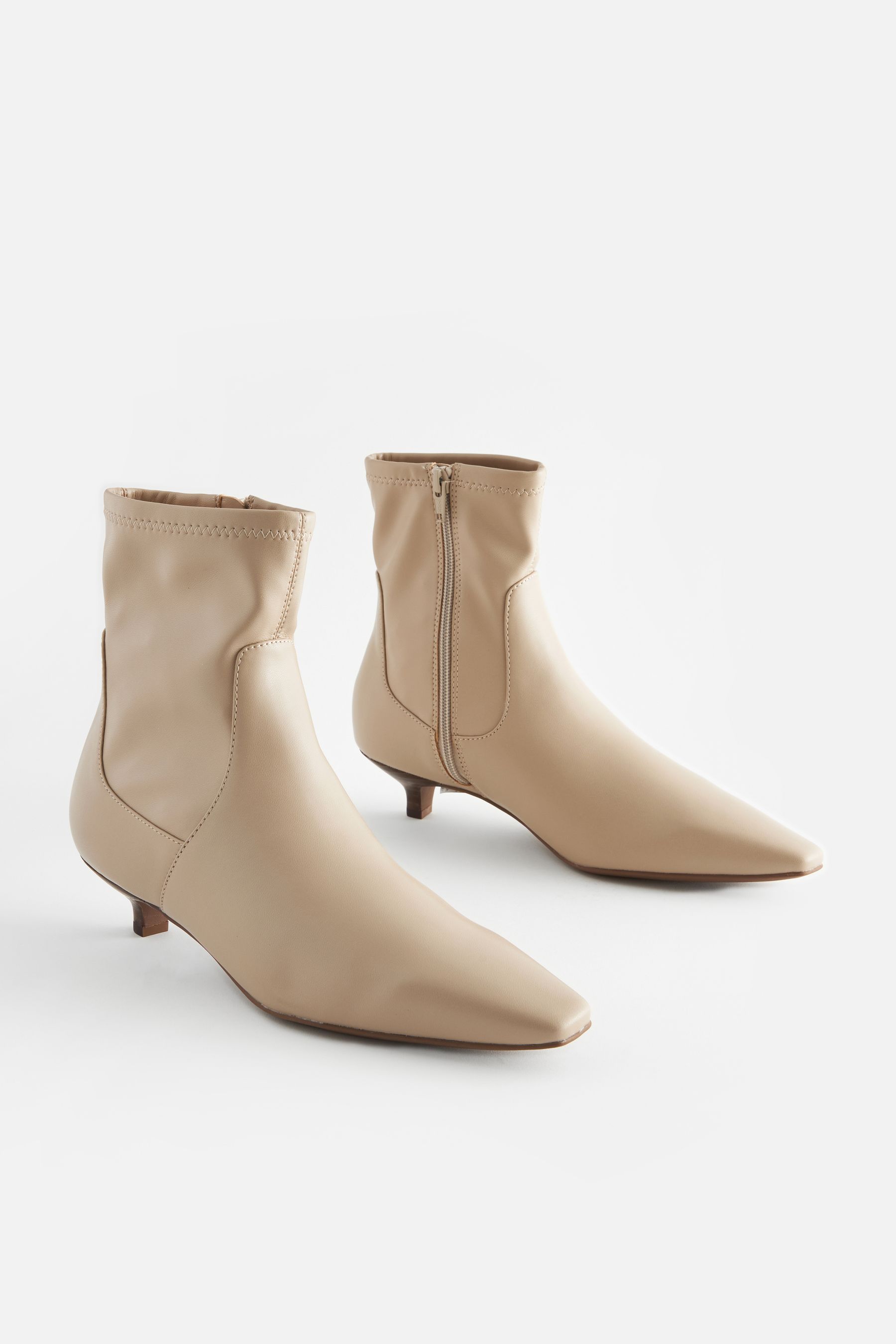 Cream kitten heel boots discount