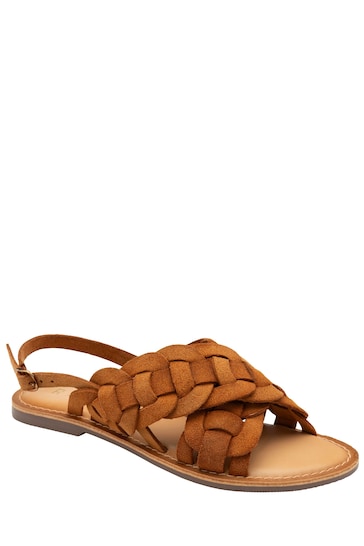 Ravel Brown Leather Woven Upper Flat Sandals