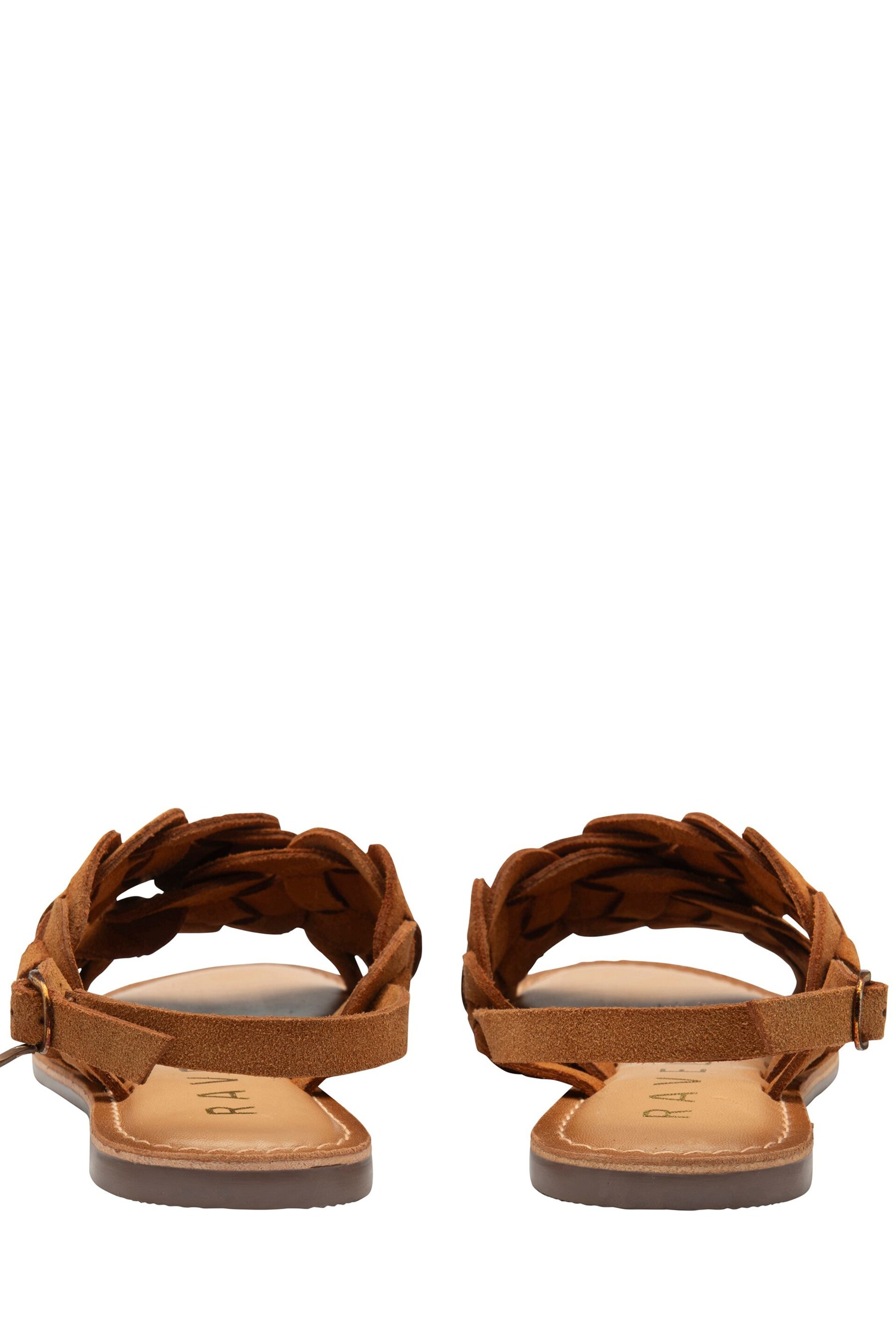 Ravel Brown Leather Woven Upper Flat Sandals - Image 3 of 4