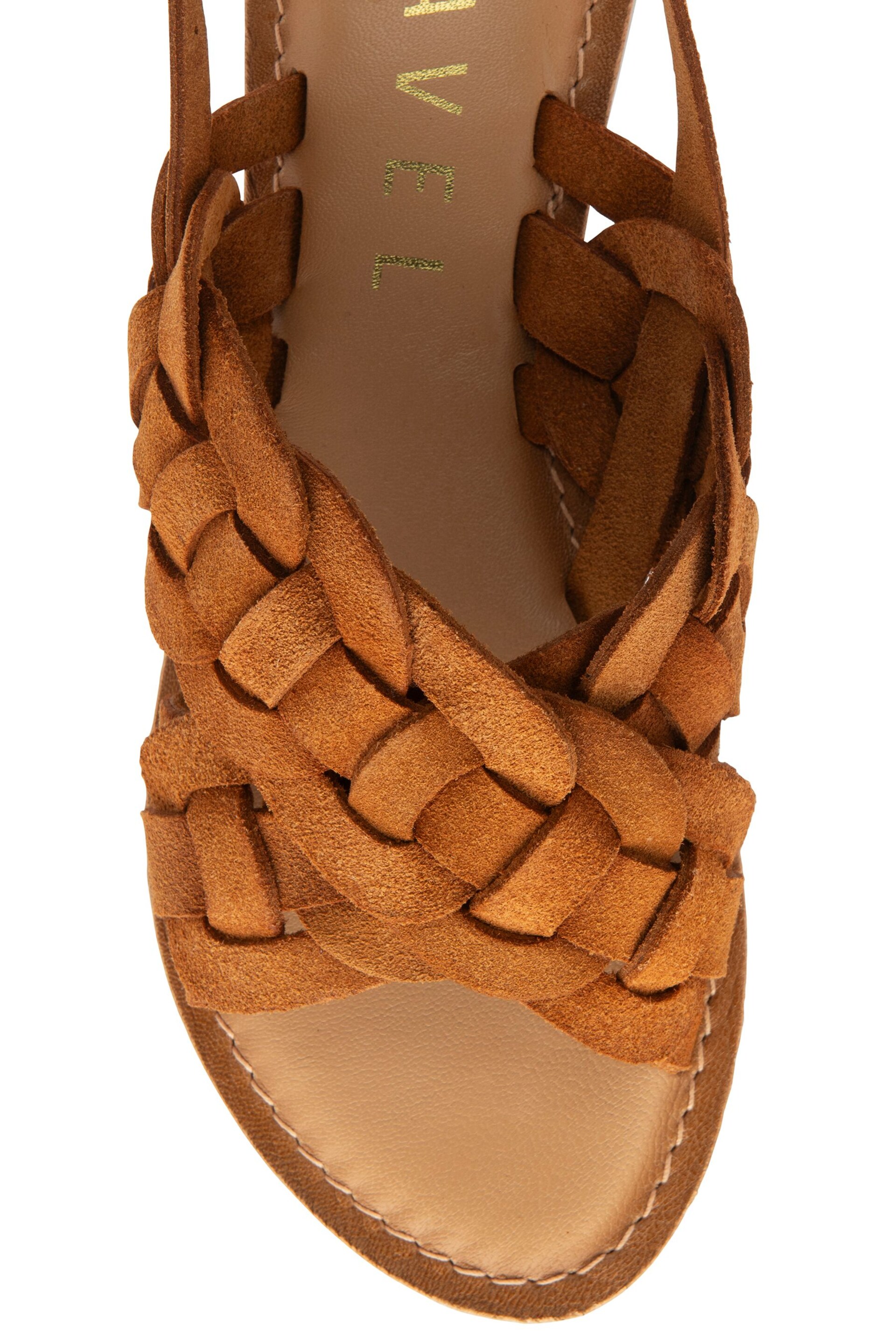 Ravel Brown Leather Woven Upper Flat Sandals - Image 4 of 4