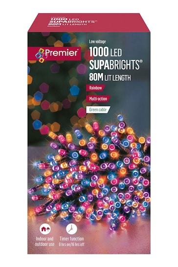 Premier Decorations Ltd Multi Supabright 1000 LED Rainbow Christmas Lights 80m