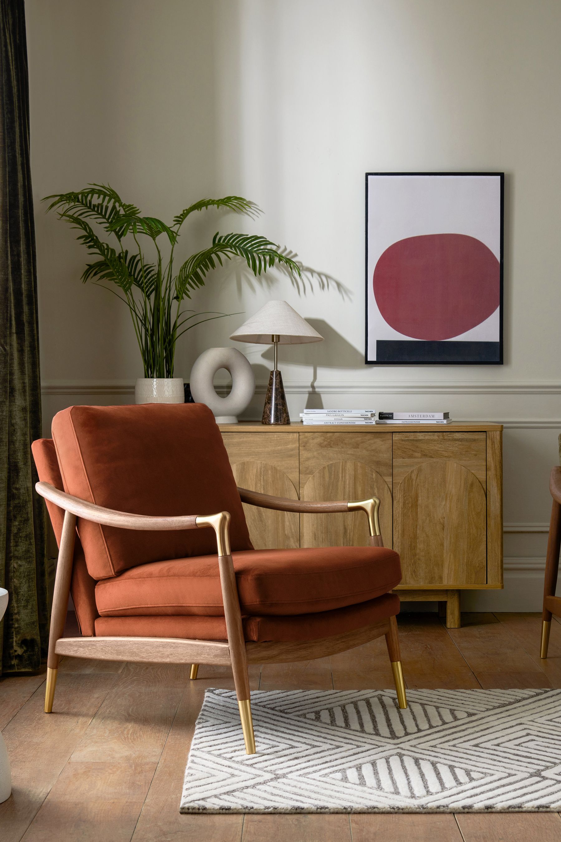 Buy Soft Velvet Rust Brown Flinton Wooden Walnut Effect Leg Accent Chair from the Next UK online shop