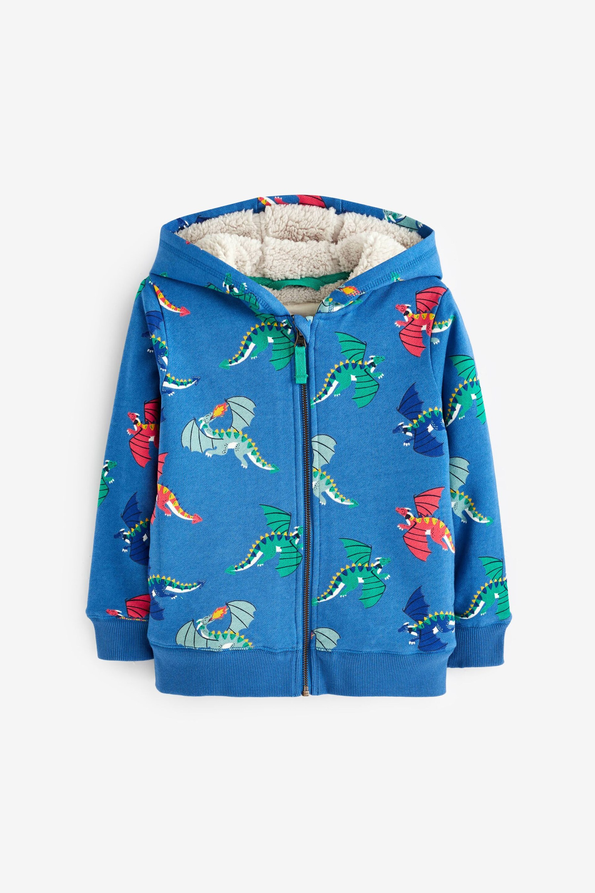Boden Blue Shaggy-Lined Dragon Printed Hoodie - Image 1 of 4