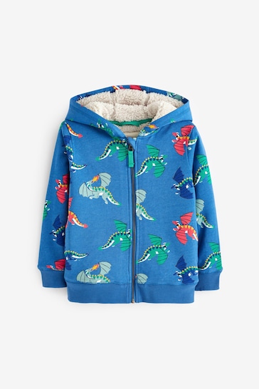 Boden Blue Shaggy-Lined Dragon Printed Hoodie