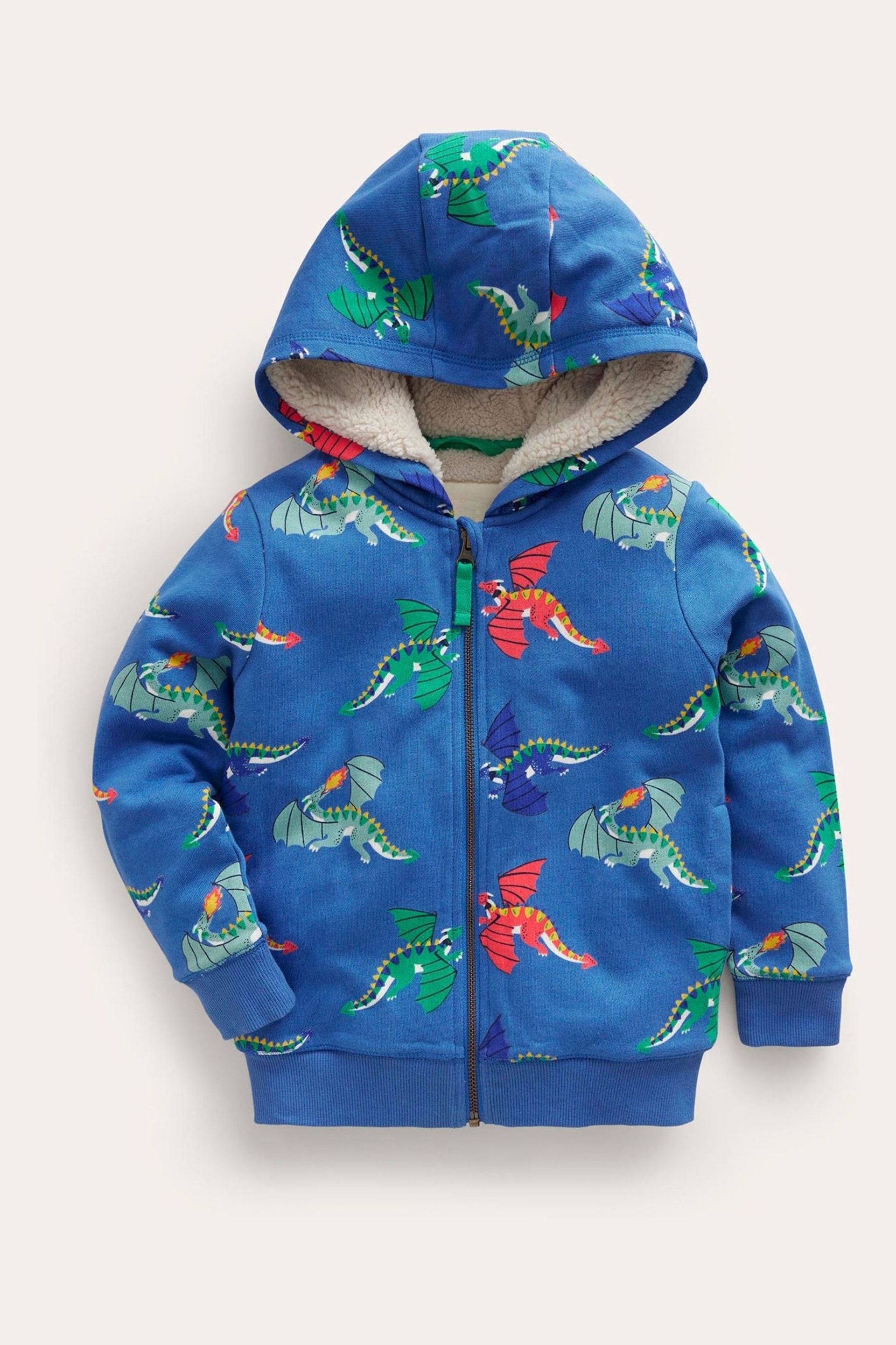 Boden Blue Shaggy-Lined Dragon Printed Hoodie - Image 2 of 4