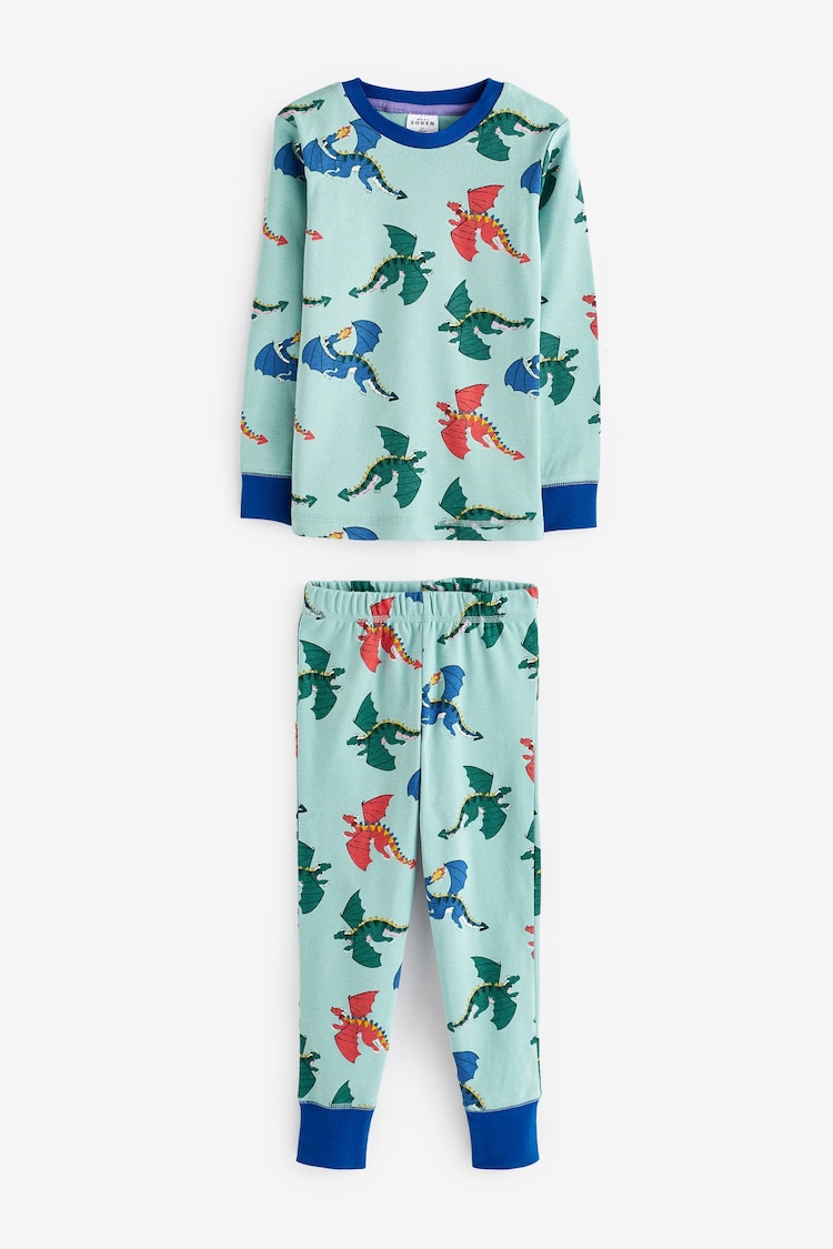 Boden Blue Snug Single Long John Dragon 100% Cotton Pyjamas - Image 1 of 4