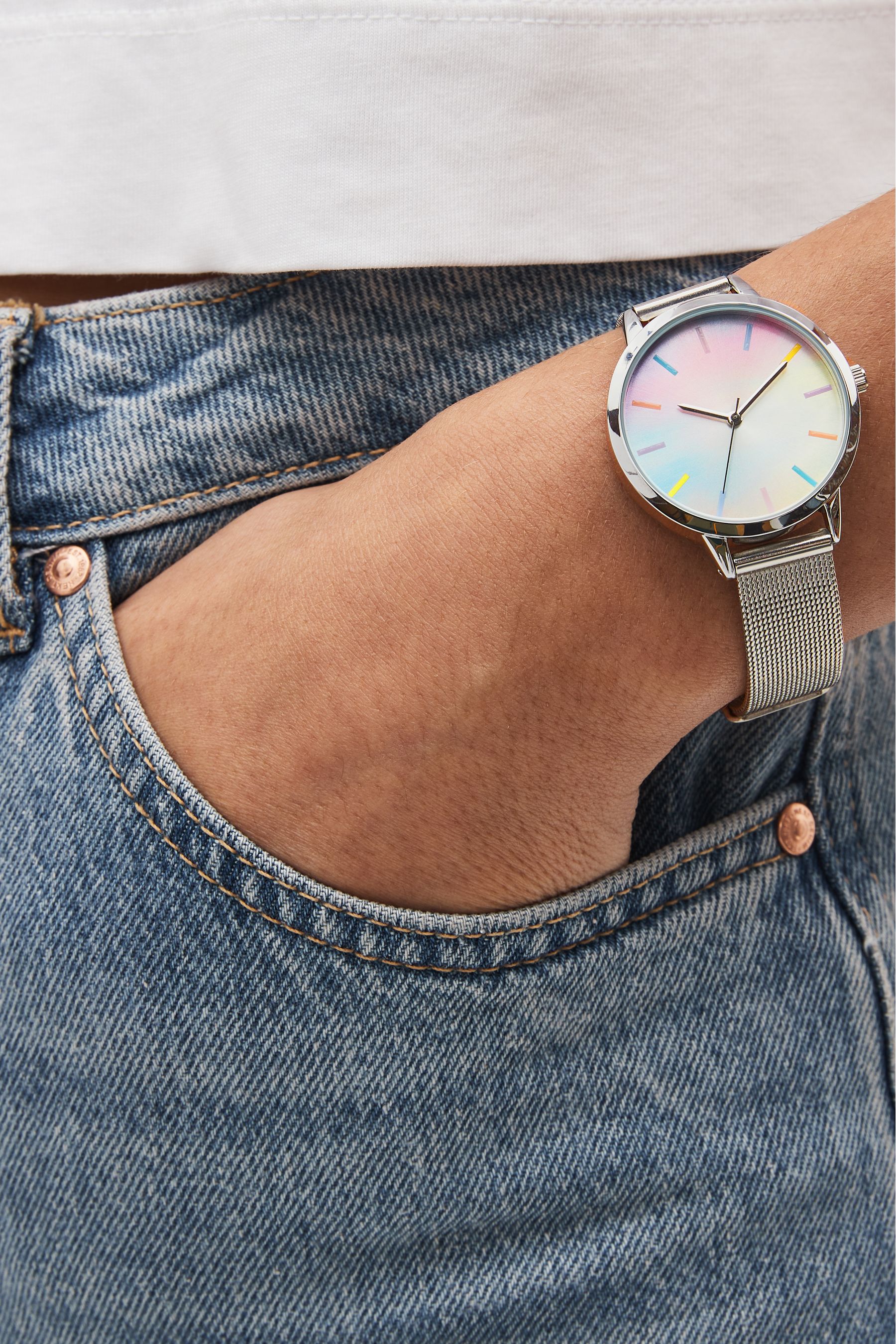Buy Silver Tone Mesh Rainbow Watch from the Next UK online shop