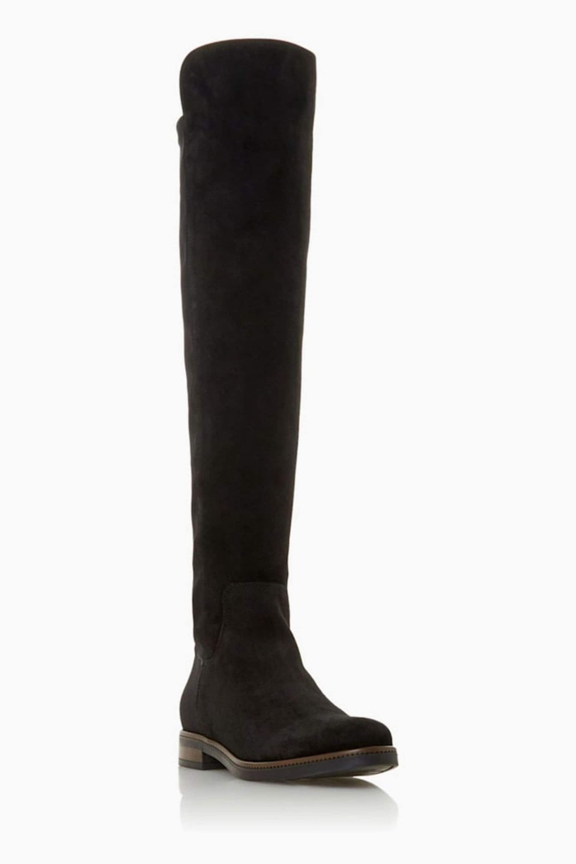 Dune London Black Tropic Over The Knee Suede Stretch Boots - Image 1 of 6