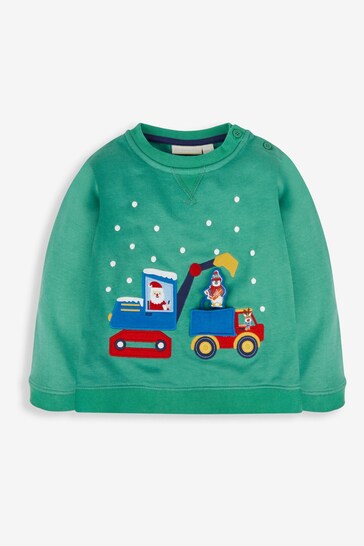 JoJo Maman Bébé Green Santa in a Digger Appliqué Sweatshirt
