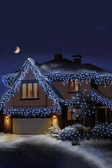 Premier Decorations Ltd White LED Snowing Icicles With Timer Christmas Lights