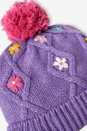 JoJo Maman Bébé Lilac Girls' Floral Embroidered Cable Hat - Image 2 of 2