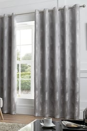 Curtina Grey Feather Jacquard Lined Eyelet Curtains - Image 2 of 4