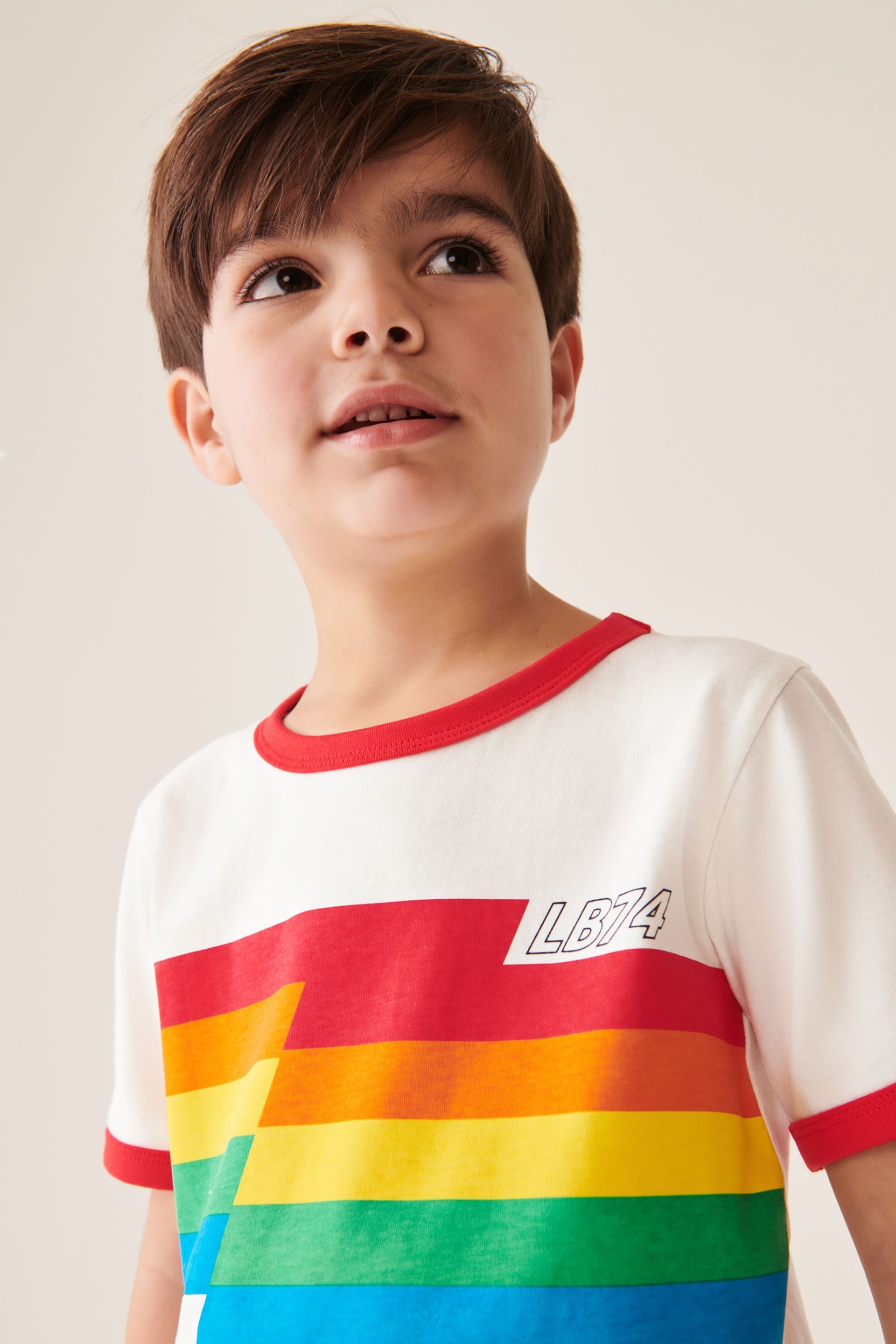 Little Bird by Jools Oliver Red/Ecru Stripe Short Sleeve Raglan Colourful T-Shirt - Image 4 of 5