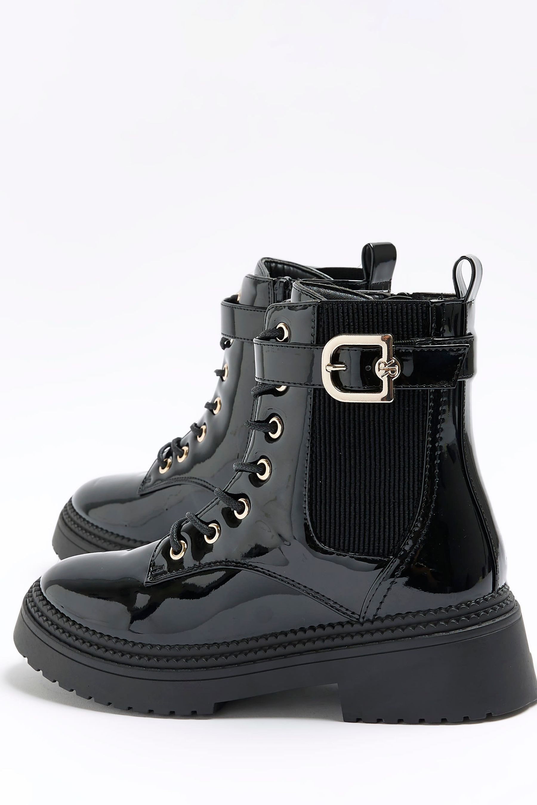 Black lace deals up buckle boots