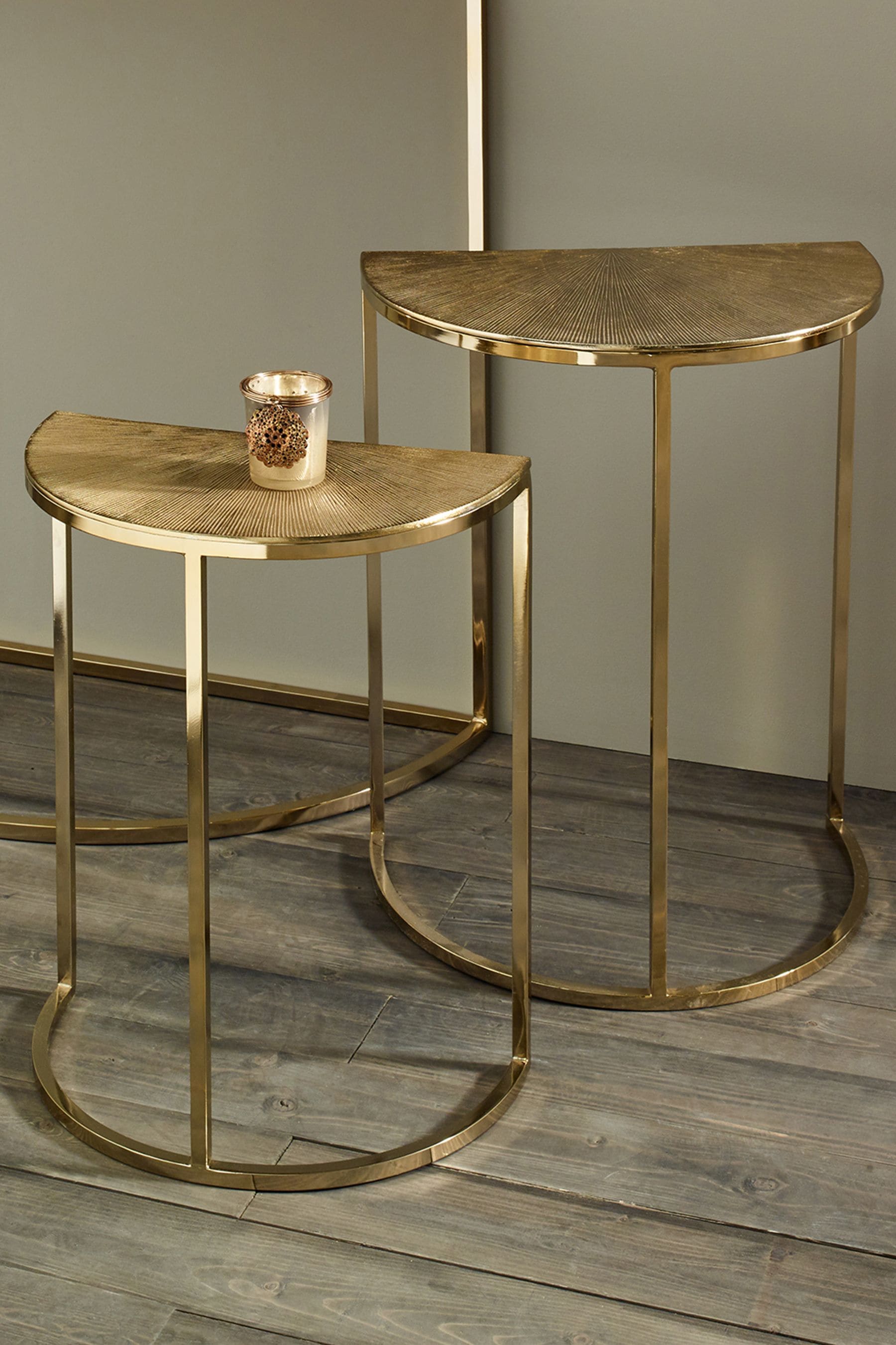 Pacific Gold Set of 2 Metal Half Moon Side Tables