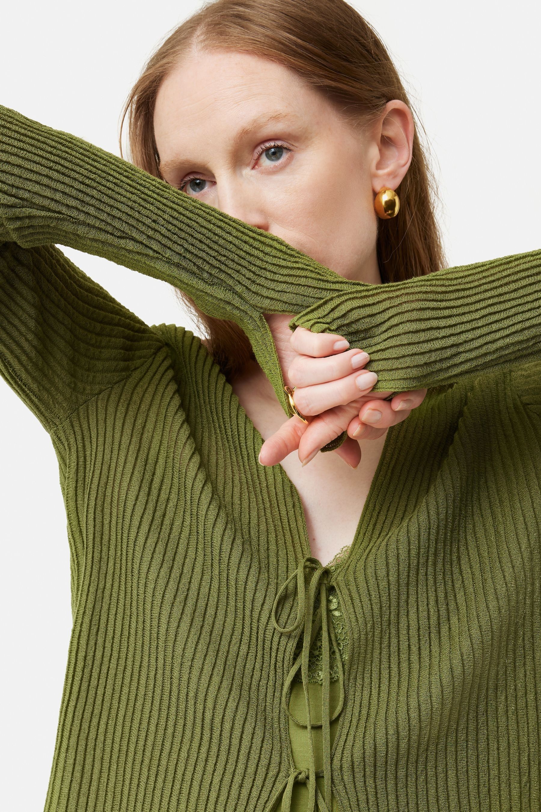 Buy Jigsaw Green Textured Plisse Cardigan from Next Germany