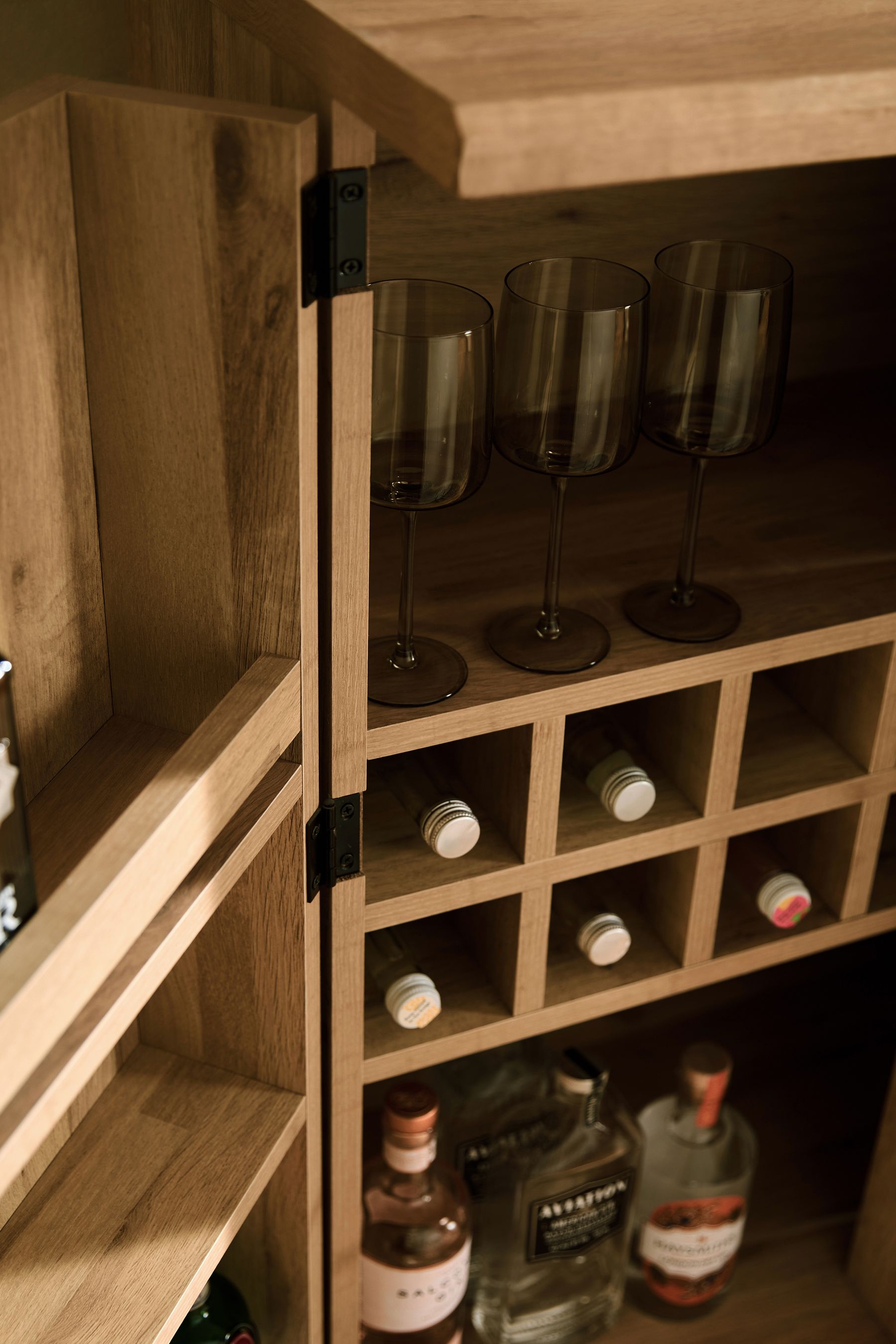 Dark Bronx Oak Effect Drinks Cabinet