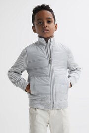 Reiss Soft Grey Melange Trainer Hybrid Zip Through Quilted Jacket - Image 7 of 8