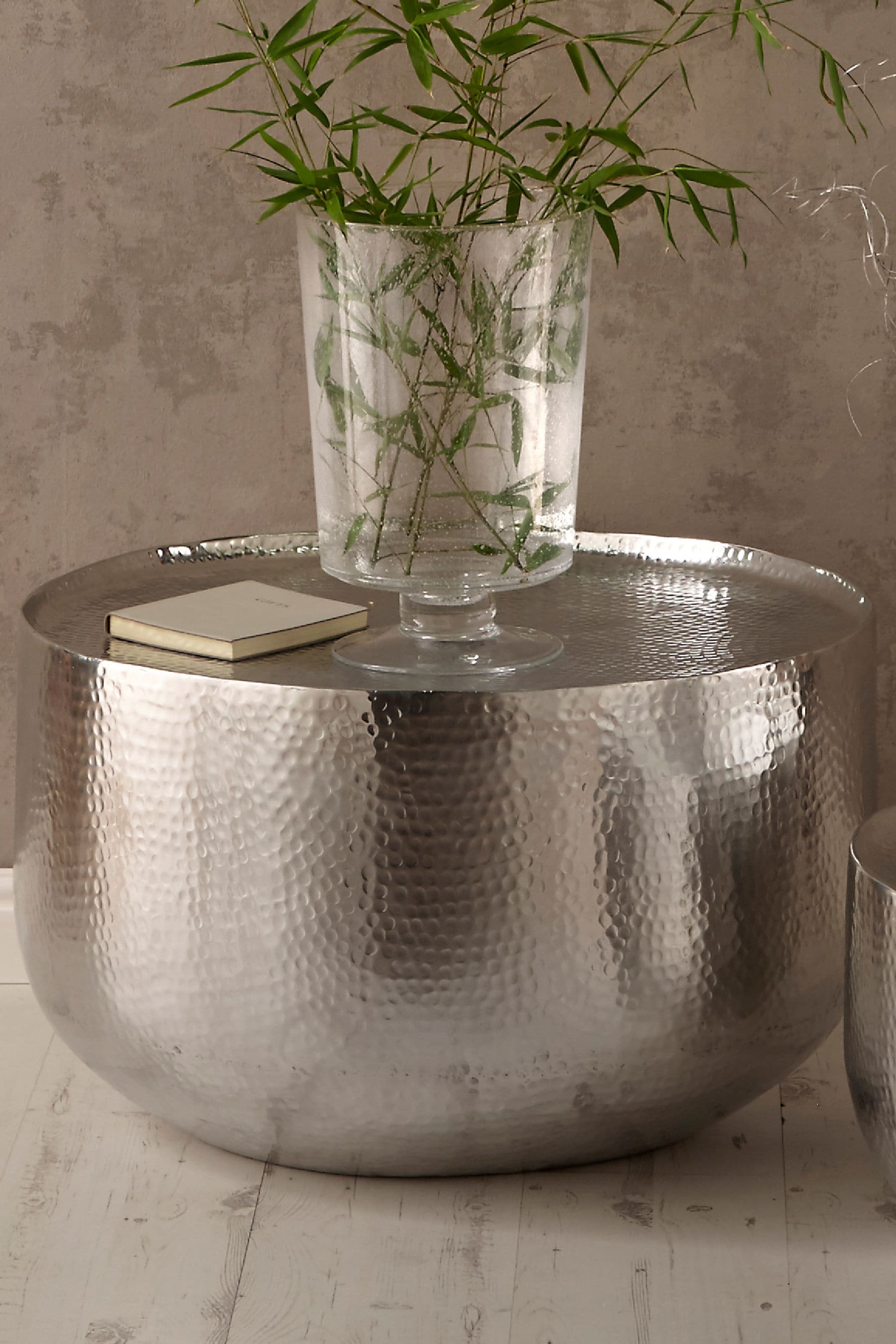 Pacific Silver Hammered Polished Aluminium Large Round Coffee Table