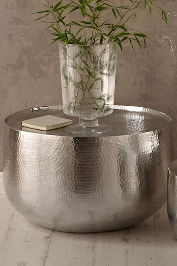 Pacific Silver Hammered & Polished Aluminium Large Round Coffee Table