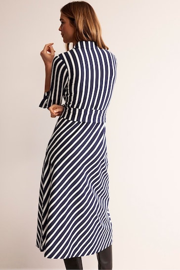 Boden Navy Stripe Laura Jersey Midi Shirt Dress