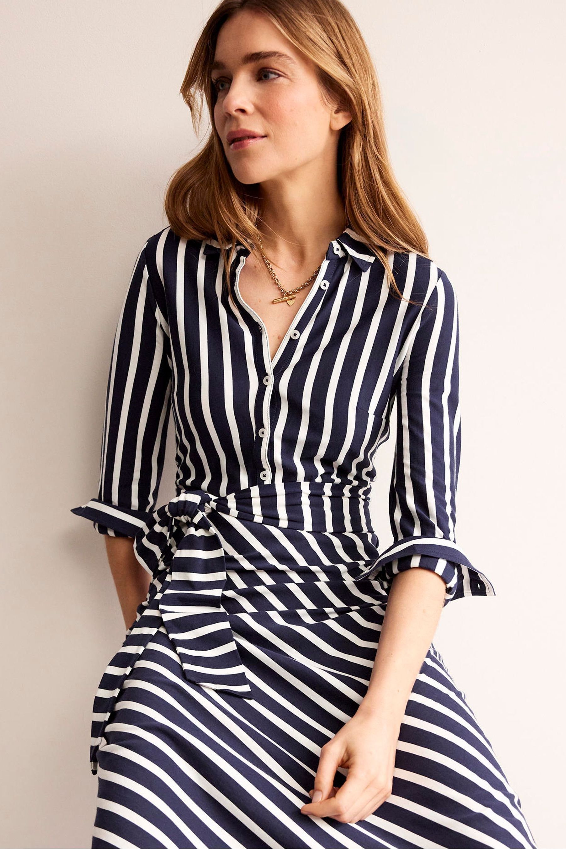 Buy Boden Navy Stripe Laura Jersey Midi Shirt Dress from Next Luxembourg