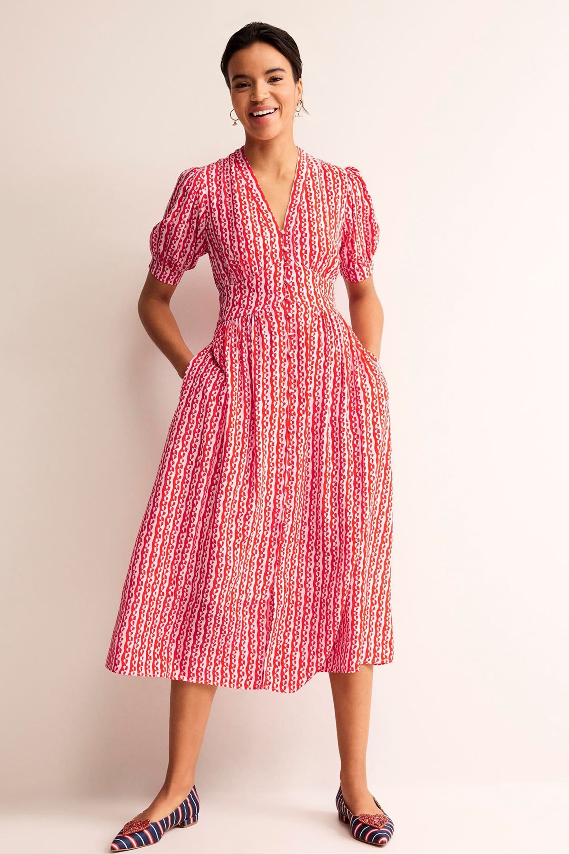Boden Pink Elsa Midi Tea Dress - Image 1 of 5