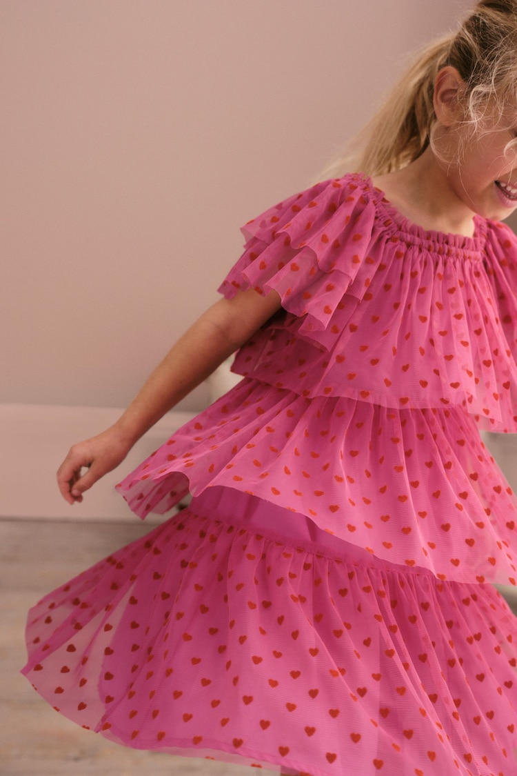 Boden Pink Heart Tiered Tulle Dress - Image 4 of 4