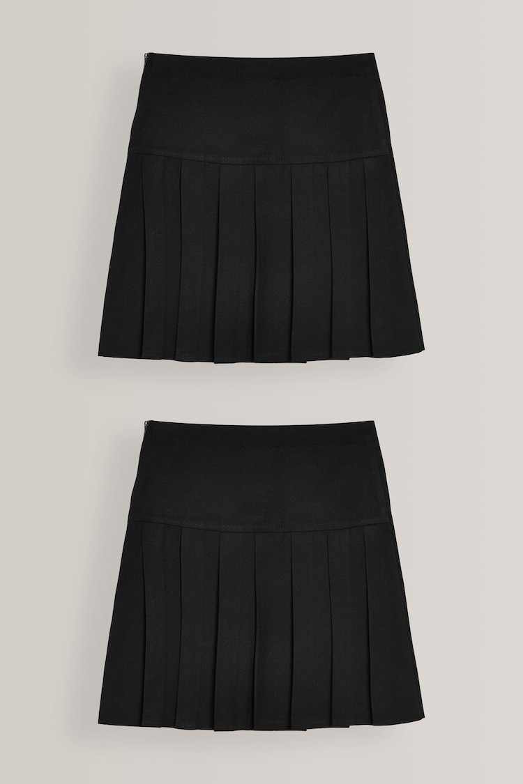 Black Longer Length Regular Waist Pleated School Skirts 2 Pack (3-16yrs) - Image 1 of 5