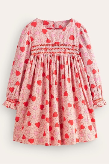 Boden Pink Cord Heart Smocked Dress