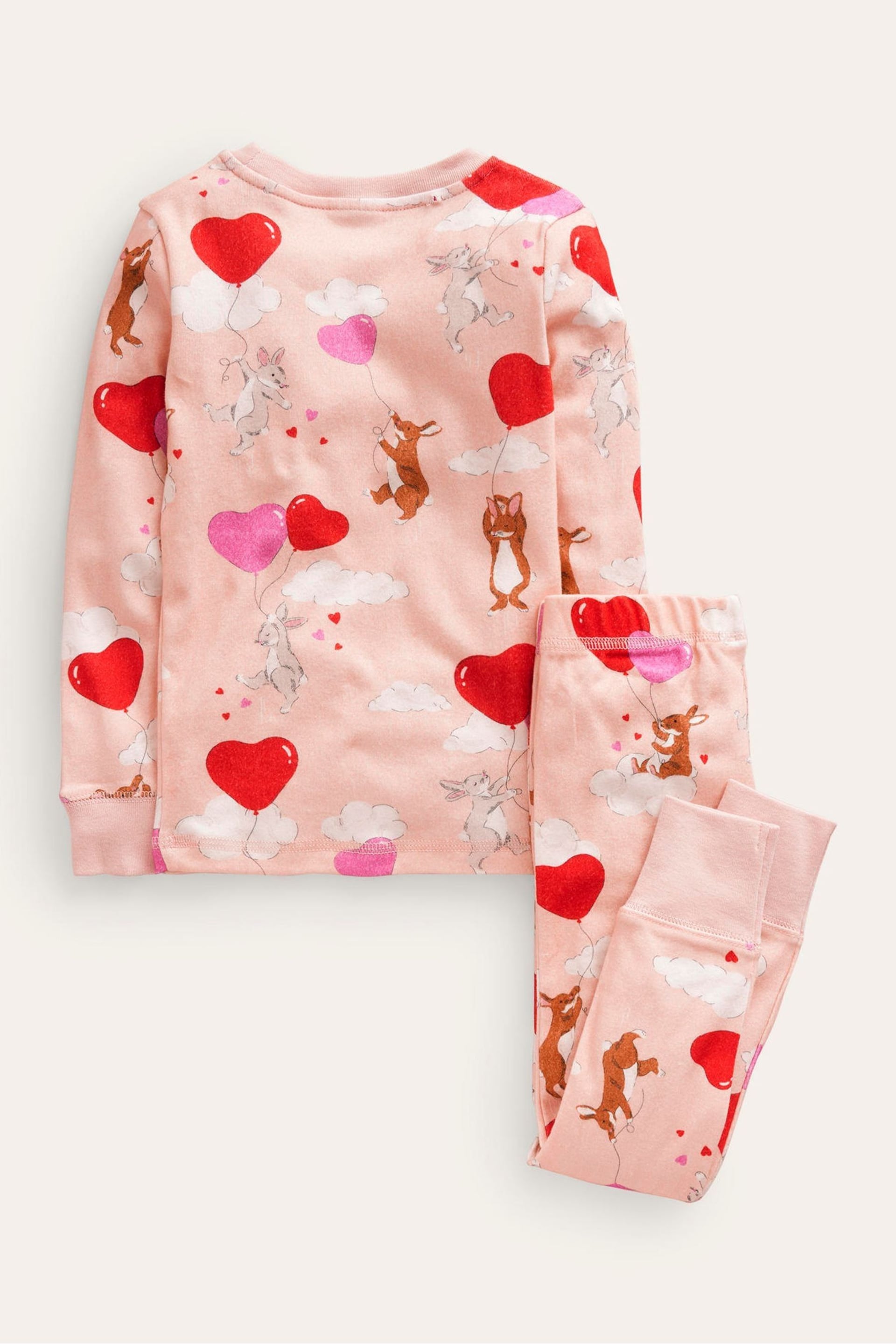 Boden Pink Snug Long John Bunny Heart Pyjamas - Image 2 of 3