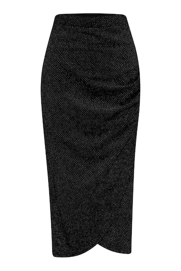 Pour Moi Black Jameela Glitter Stretch Velvet Midi Wrap Skirt
