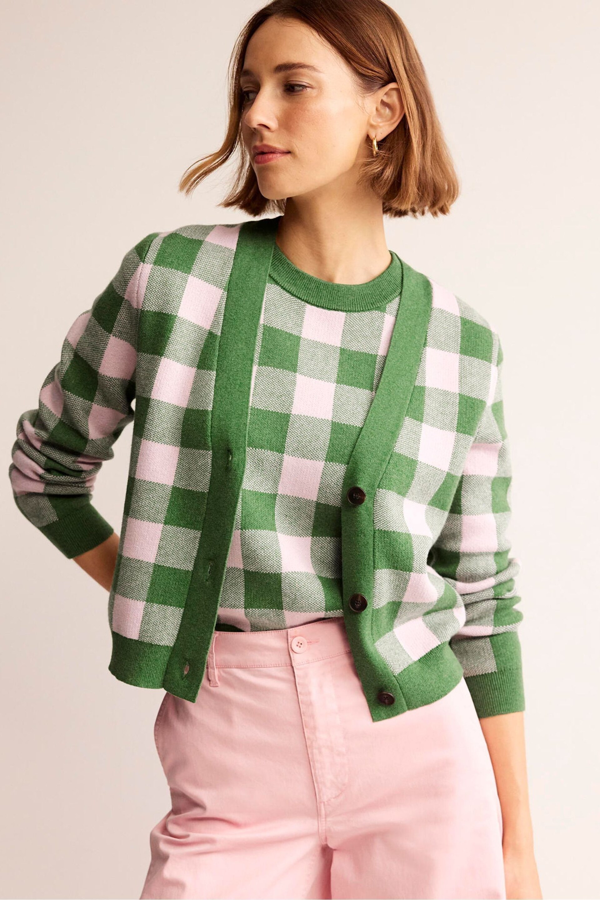 Boden Green Gingham Cardigan - Image 4 of 7