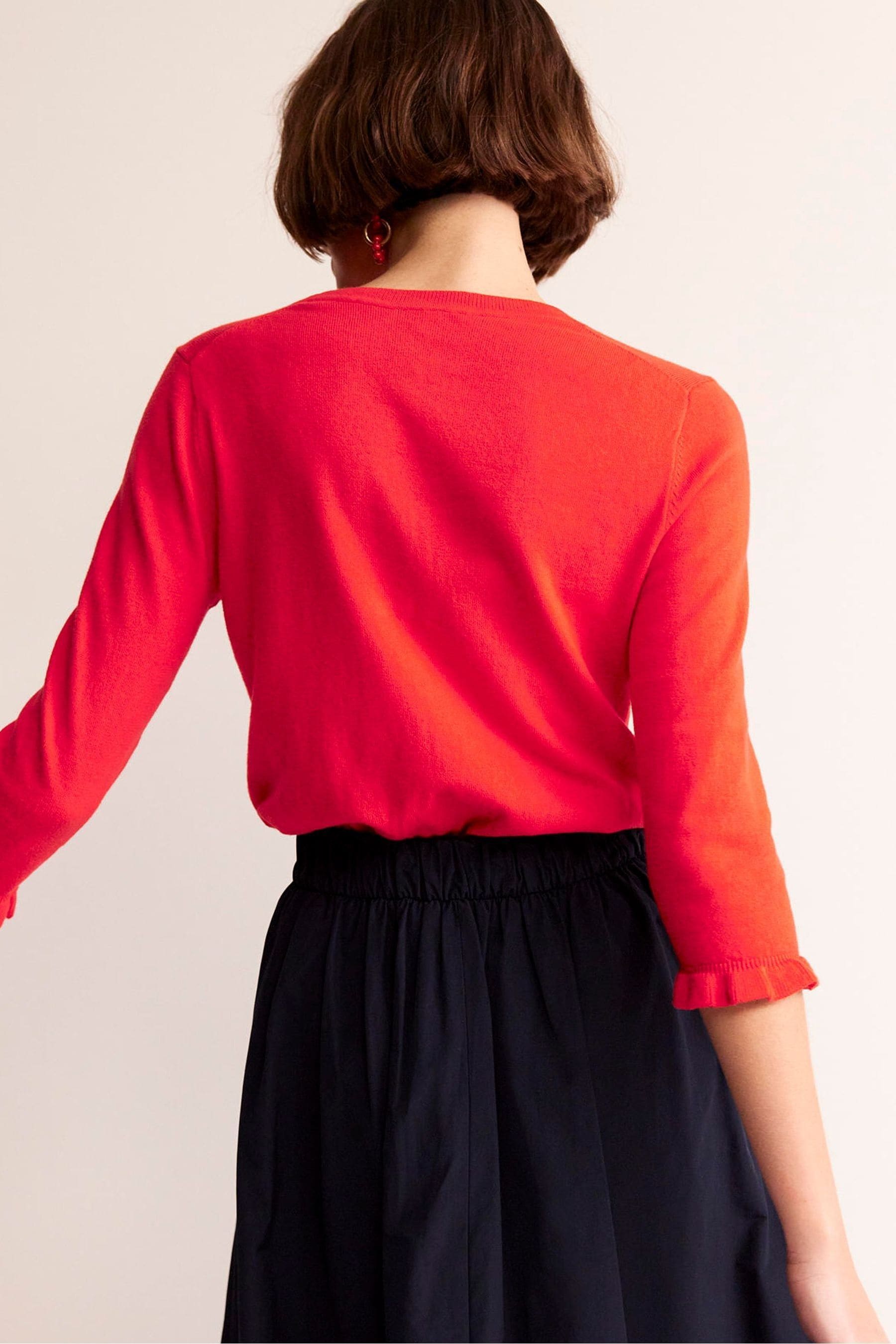 Boden Red Cotton Merino Frill Jumper