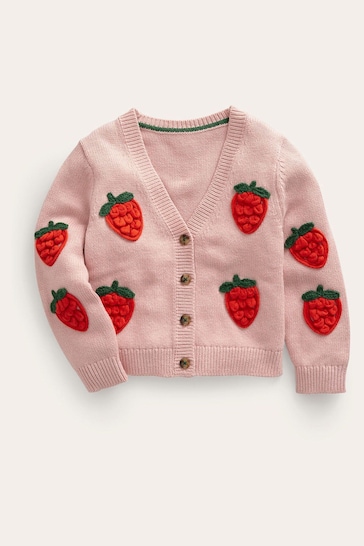 Boden Pink Fun Strawberry Crochet Cardigan