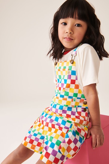Little Bird by Jools Oliver Multi Rainbow Checkerboard Dungaree and T-Shirt Set