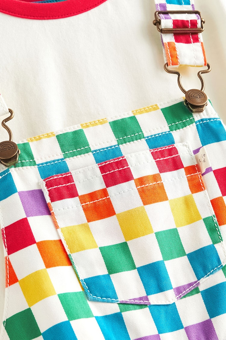 Little Bird by Jools Oliver Multi Rainbow Checkerboard 100% Cotton Dungaree and T-Shirt Set - Image 9 of 9